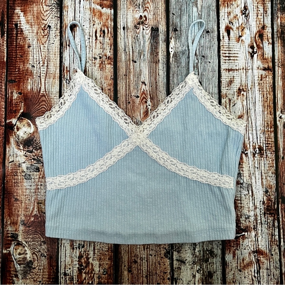 Aeropostale Blue Camisole Crop Top with Lace Trim
